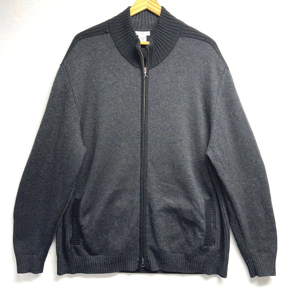 Mark Shale Cardigan Sweater Mens XXL Cashmere Grey Black Ribbed Mock Neck Zip